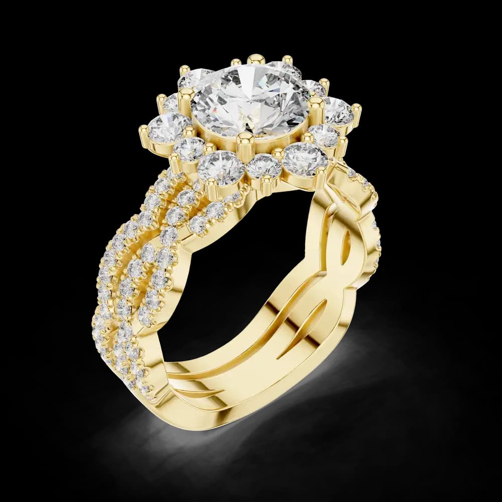 Round Halo Twisted Band Floral Lab Grown Diamond Ring - Image 5 Round Halo Twisted Band Floral Lab Grown Diamond Ring, view 5 of 6