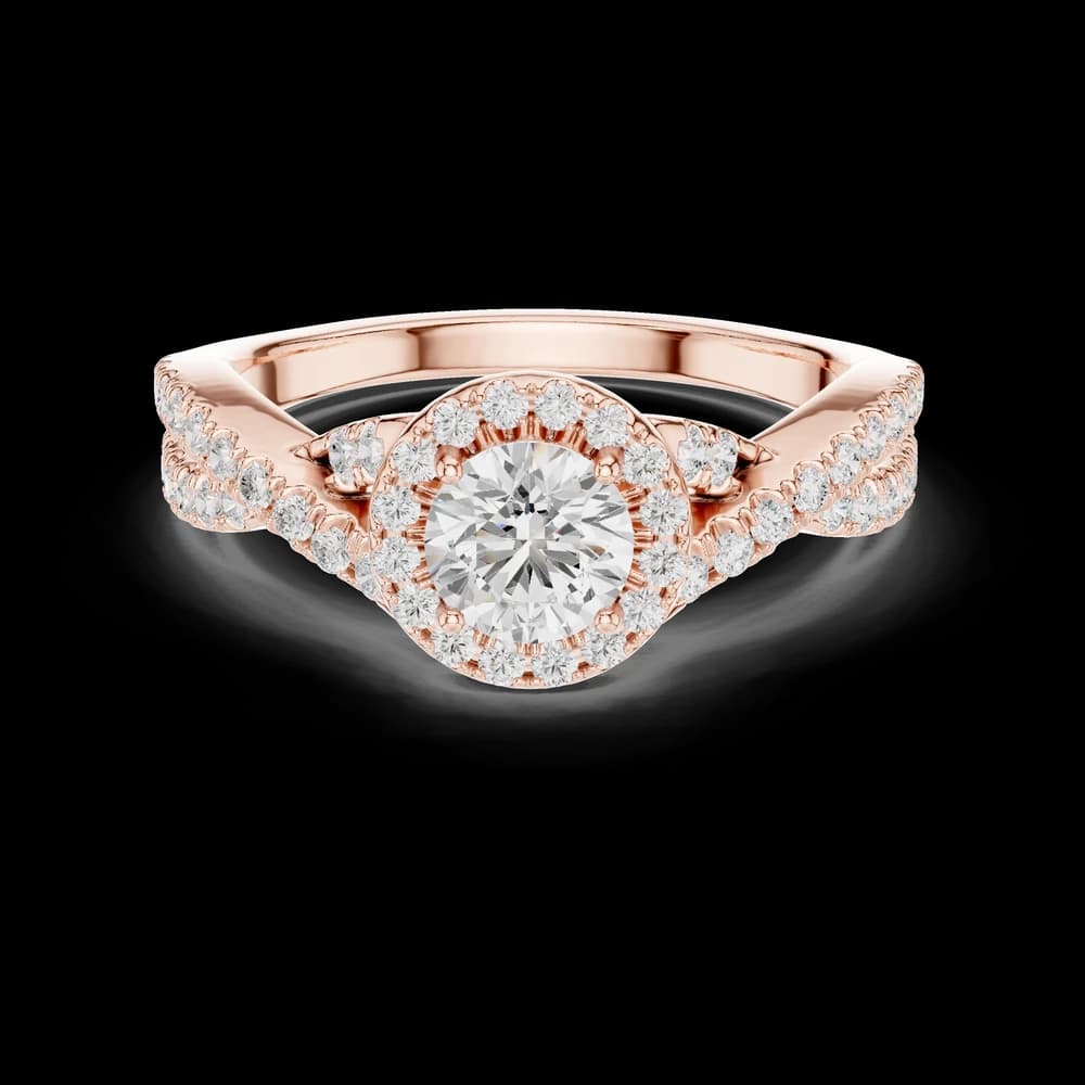 Round Halo Pavé Twisted Band Lab Grown Diamond Ring - Image 1 Round Halo Pavé Twisted Band Lab Grown Diamond Ring, view 1 of 6