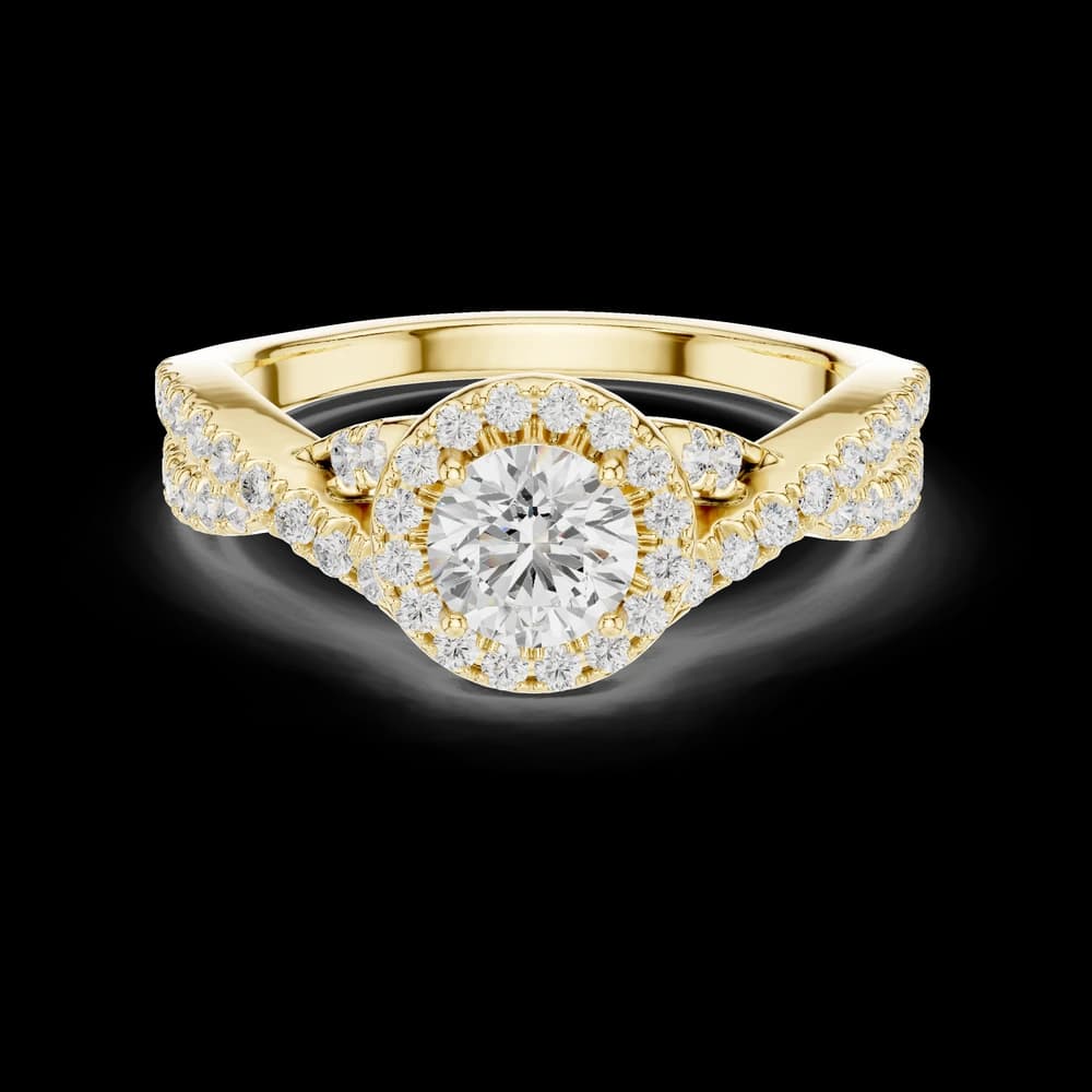 Round Halo Pavé Twisted Band Lab Grown Diamond Ring - Image 3 Round Halo Pavé Twisted Band Lab Grown Diamond Ring, view 3 of 6