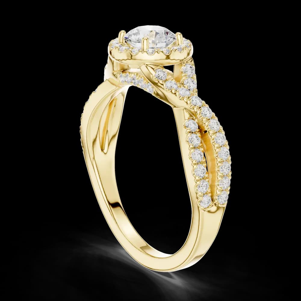 Round Halo Pavé Twisted Band Lab Grown Diamond Ring - Image 4 Round Halo Pavé Twisted Band Lab Grown Diamond Ring, view 4 of 6