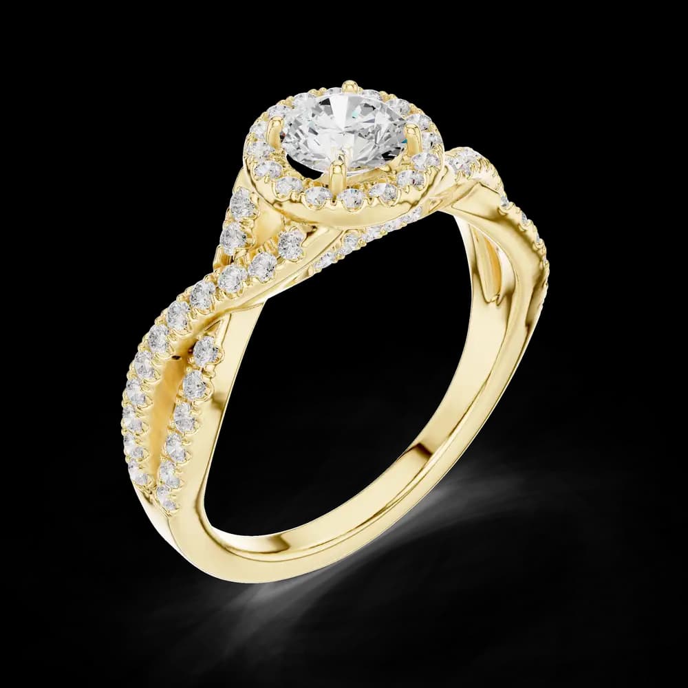 Round Halo Pavé Twisted Band Lab Grown Diamond Ring - Image 5 Round Halo Pavé Twisted Band Lab Grown Diamond Ring, view 5 of 6