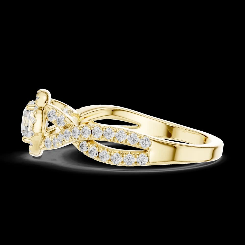 Round Halo Pavé Twisted Band Lab Grown Diamond Ring - Image 6 Round Halo Pavé Twisted Band Lab Grown Diamond Ring, view 6 of 6