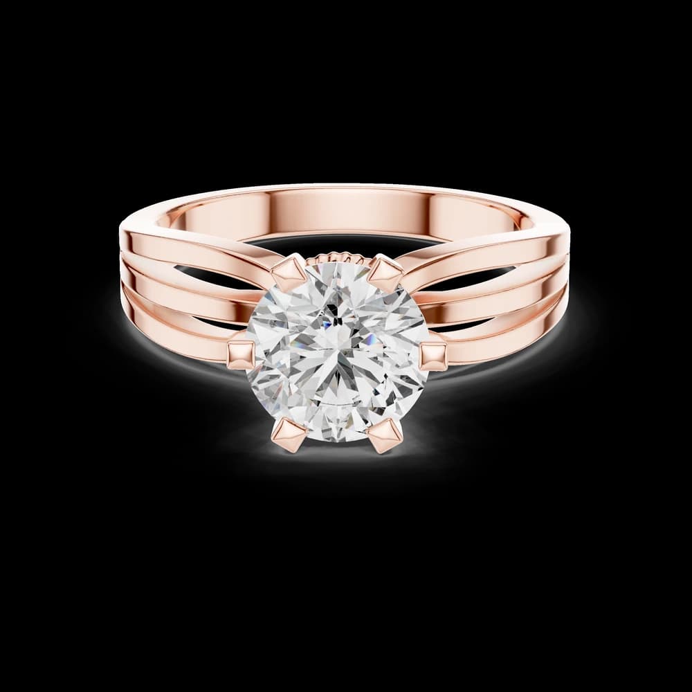 Round Solitaire Triple Strip Band Lab Grown Diamond Ring - Image 1 Round Solitaire Triple Strip Band Lab Grown Diamond Ring, view 1 of 2