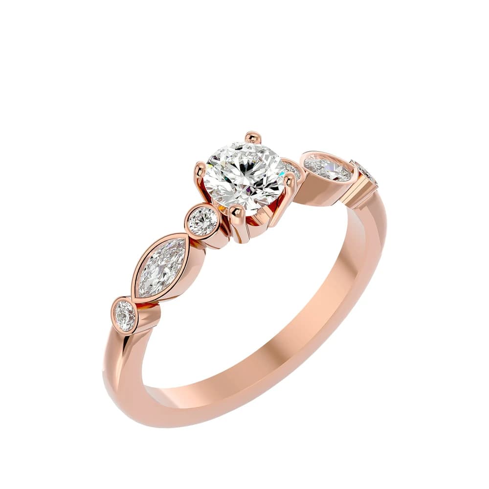 Round Center Solitaire And Marquise Side Lab Grown Diamond Ring - Image 1 Round Center Solitaire And Marquise Side Lab Grown Diamond Ring, view 1 of 2