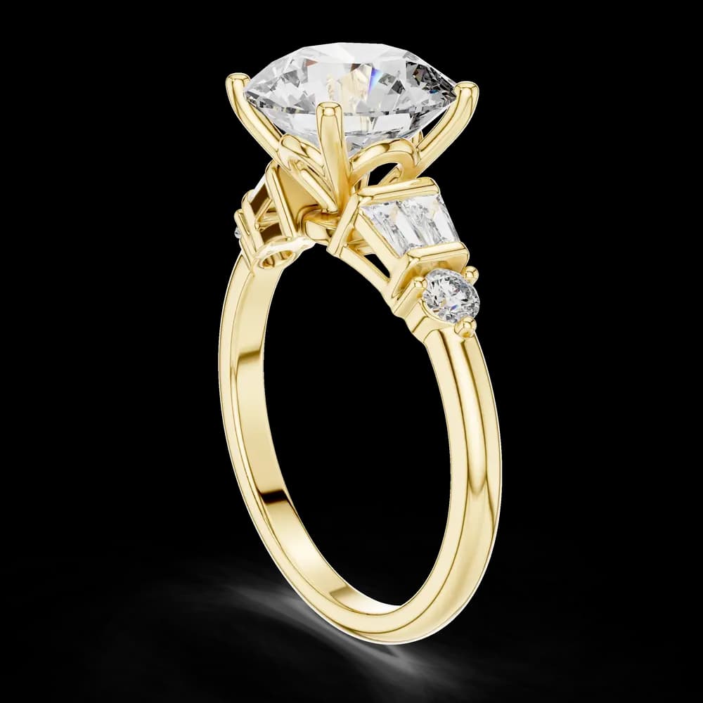Round Lab Grown Diamond Baguette Accent Ring - Image 4 Round Lab Grown Diamond Baguette Accent Ring, view 4 of 6