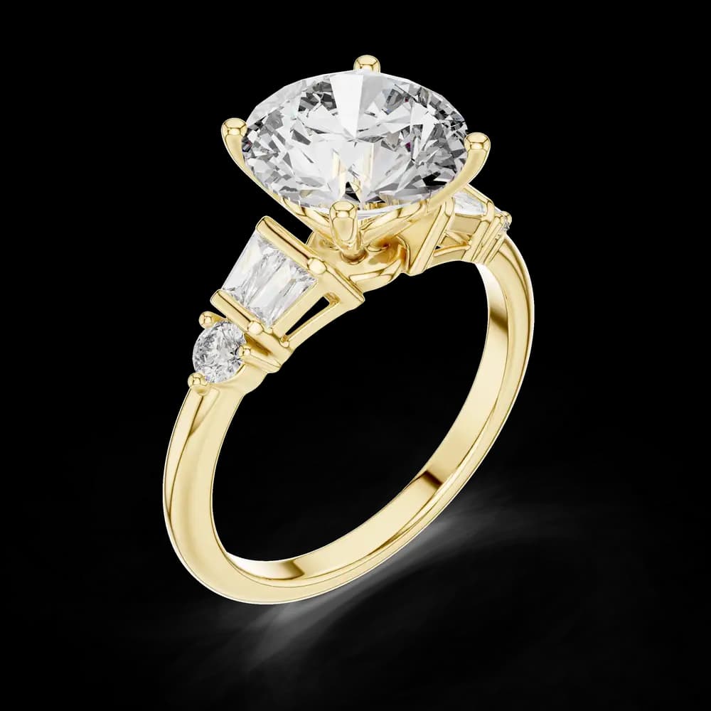 Round Lab Grown Diamond Baguette Accent Ring - Image 5 Round Lab Grown Diamond Baguette Accent Ring, view 5 of 6