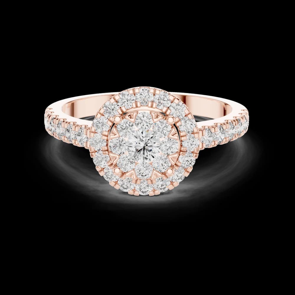 Pavé Band Double Halo Round Lab Grown Diamond Ring - Image 1 Pavé Band Double Halo Round Lab Grown Diamond Ring, view 1 of 6
