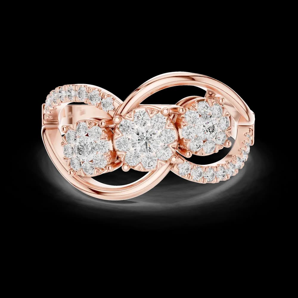 Three-Stone Cluster Swirl Diamond Statement Ring - Image 1 Three-Stone Cluster Swirl Diamond Statement Ring, view 1 of 6