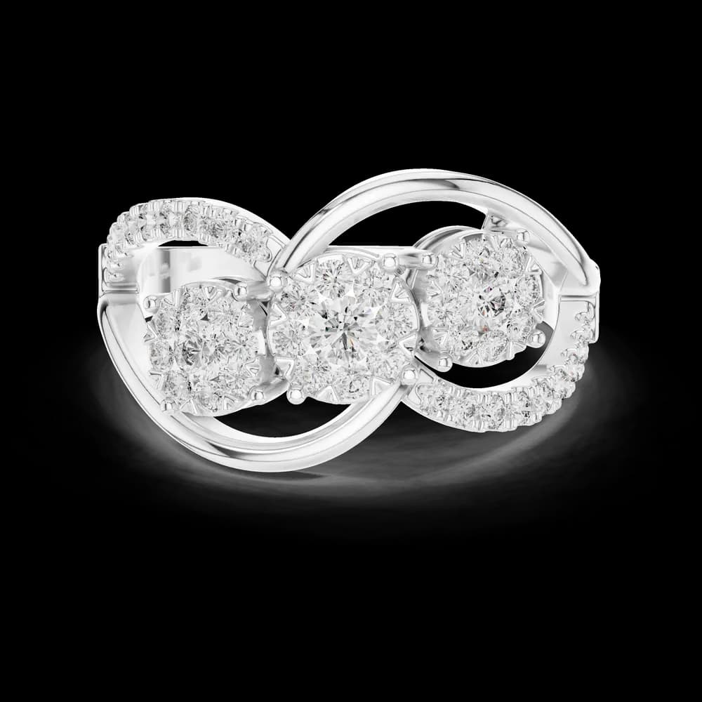 Three-Stone Cluster Swirl Diamond Statement Ring - Image 2 Three-Stone Cluster Swirl Diamond Statement Ring, view 2 of 6