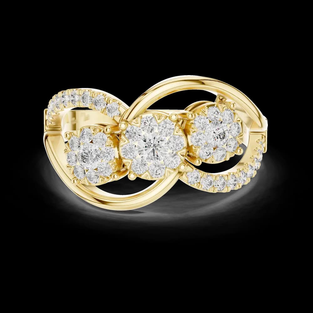 Three-Stone Cluster Swirl Diamond Statement Ring - Image 3 Three-Stone Cluster Swirl Diamond Statement Ring, view 3 of 6