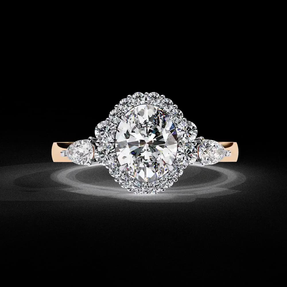 Elegant Designer Oval Halo & Pear Side Lab Grown Diamond Ring - Image 1 Elegant Designer Oval Halo & Pear Side Lab Grown Diamond Ring, view 1 of 4