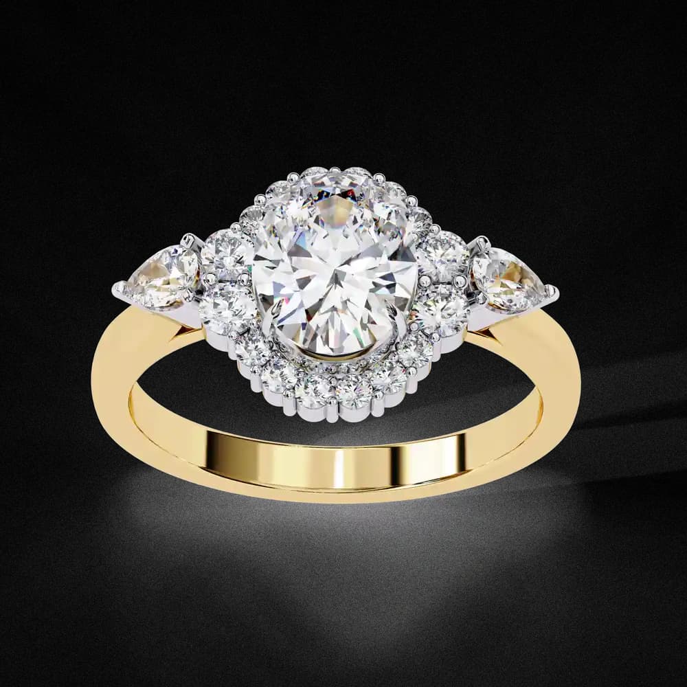 Elegant Designer Oval Halo & Pear Side Lab Grown Diamond Ring - Image 2 Elegant Designer Oval Halo & Pear Side Lab Grown Diamond Ring, view 2 of 4