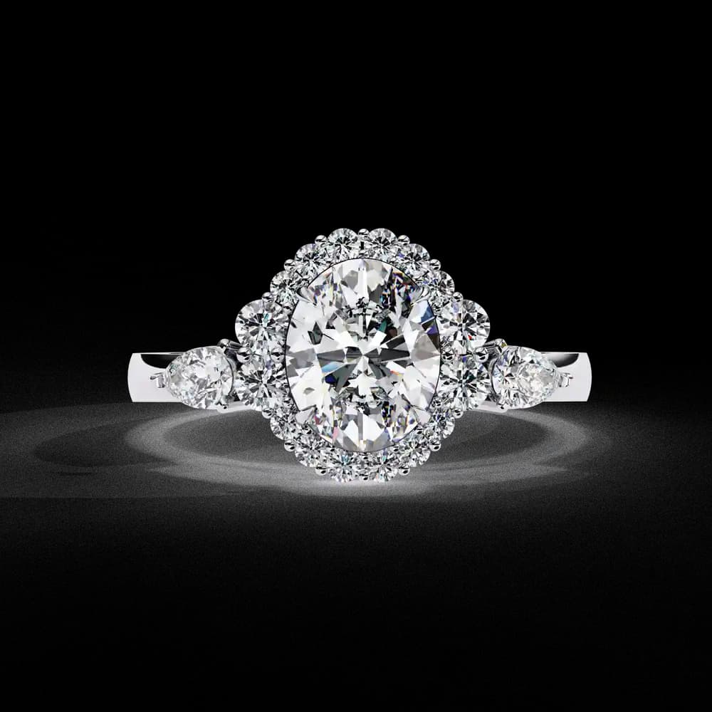 Elegant Designer Oval Halo & Pear Side Lab Grown Diamond Ring - Image 3 Elegant Designer Oval Halo & Pear Side Lab Grown Diamond Ring, view 3 of 4