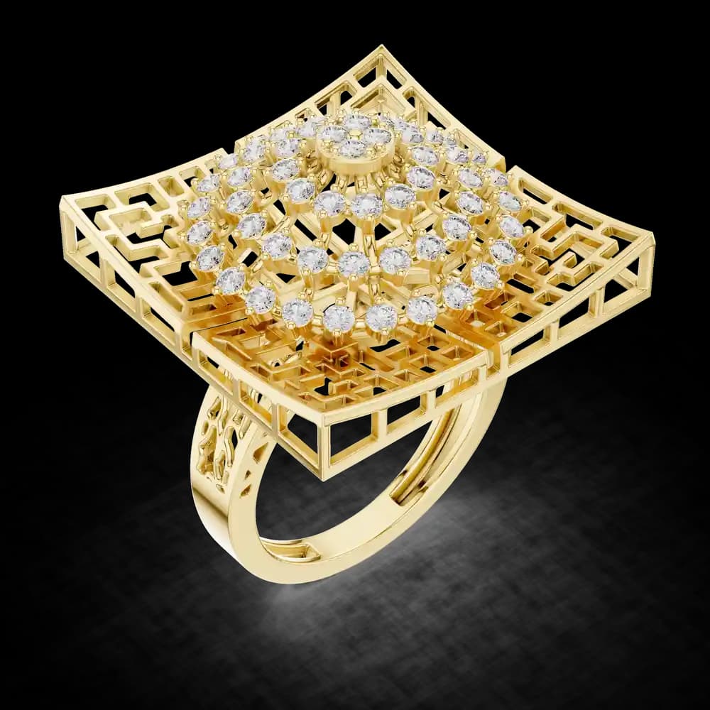 Geometric Square Lattice Diamond Statement Rin - Image 5 Geometric Square Lattice Diamond Statement Rin, view 5 of 6