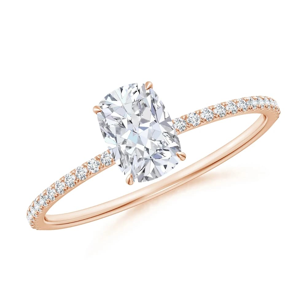Thin Shank Cushion Lab Grown Diamond Hidden Halo Ring - Image 1 Thin Shank Cushion Lab Grown Diamond Hidden Halo Ring, view 1 of 4