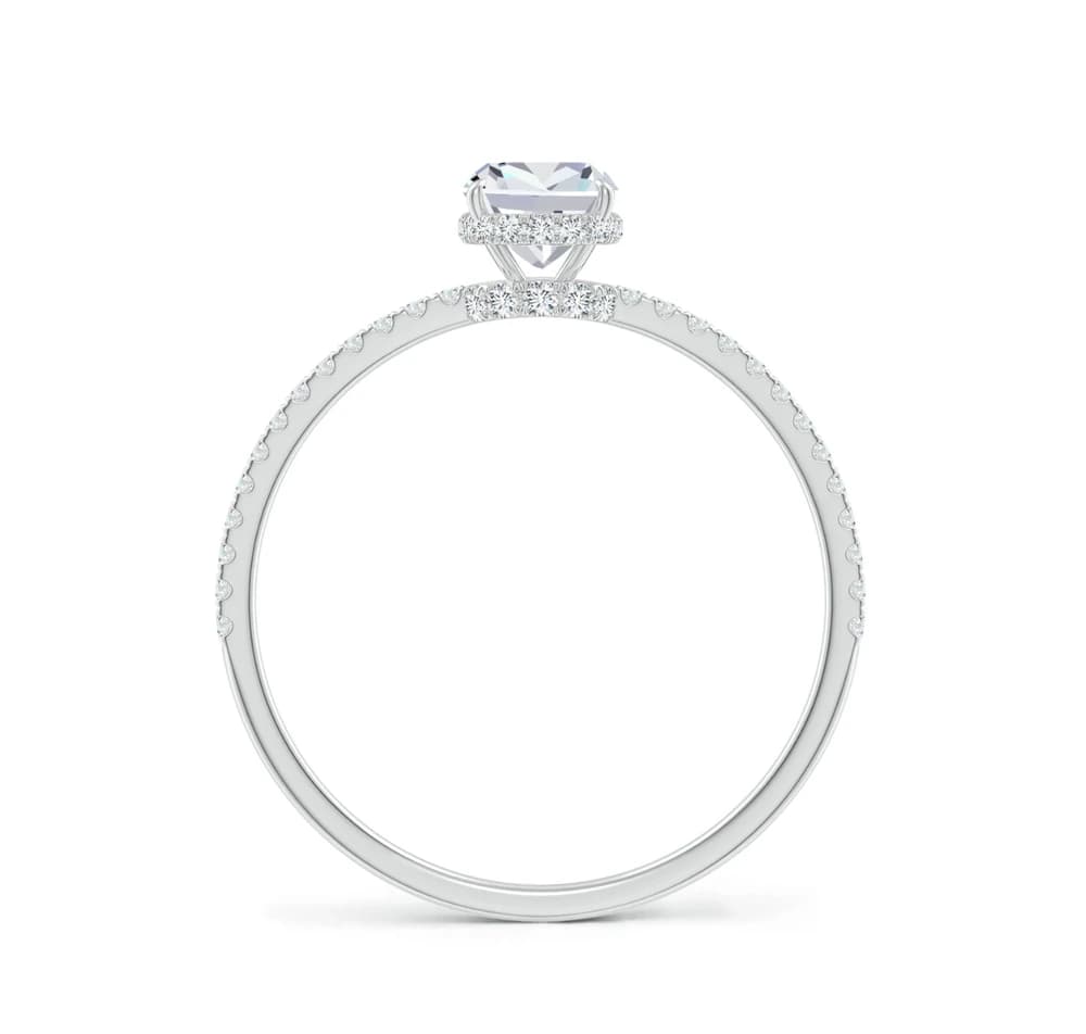 Thin Shank Cushion Lab Grown Diamond Hidden Halo Ring - Image 3 Thin Shank Cushion Lab Grown Diamond Hidden Halo Ring, view 3 of 4