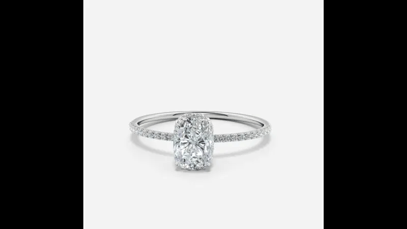 Thin Shank Cushion Lab Grown Diamond Hidden Halo Ring - Image 4 Thin Shank Cushion Lab Grown Diamond Hidden Halo Ring, view 4 of 4