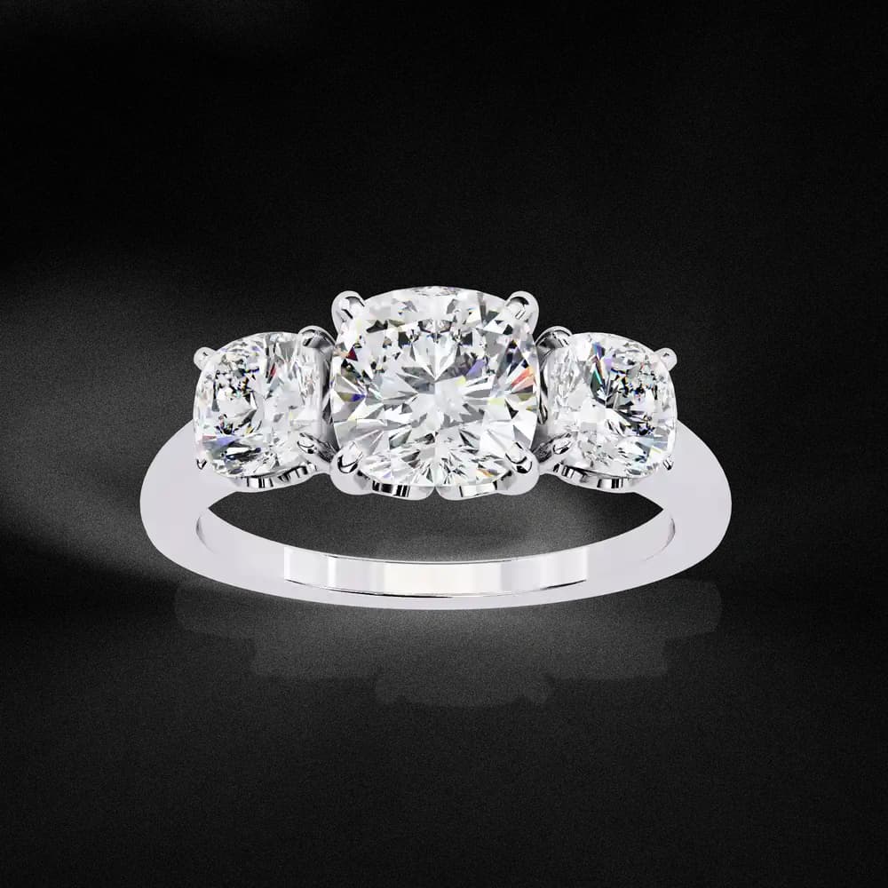 Three-Stone Cushion Lab Grown Diamond Solitaire Ring - Image 1 Three-Stone Cushion Lab Grown Diamond Solitaire Ring, view 1 of 4