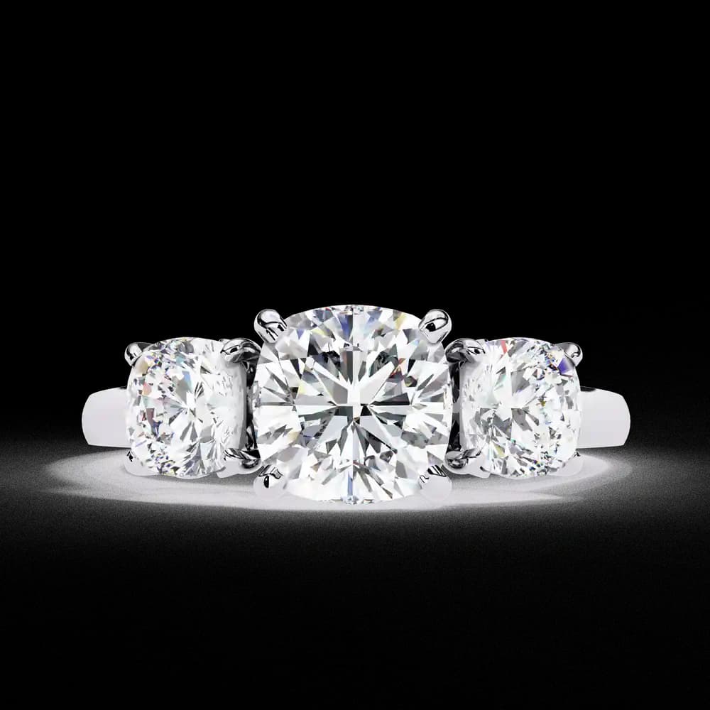 Three-Stone Cushion Lab Grown Diamond Solitaire Ring - Image 2 Three-Stone Cushion Lab Grown Diamond Solitaire Ring, view 2 of 4