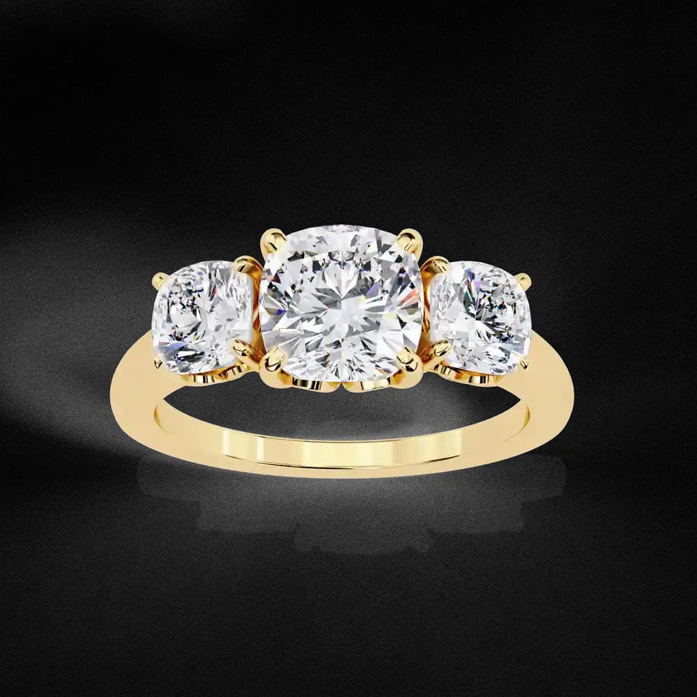 Three-Stone Cushion Lab Grown Diamond Solitaire Ring - Image 3 Three-Stone Cushion Lab Grown Diamond Solitaire Ring, view 3 of 4