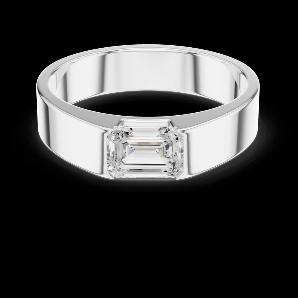 Men's East-West Emerald Cut Solitaire Diamond Ring - Image 2 Men's East-West Emerald Cut Solitaire Diamond Ring, view 2 of 6