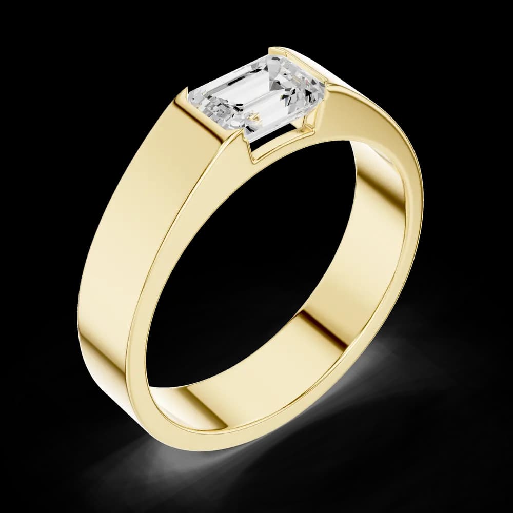 Men's East-West Emerald Cut Solitaire Diamond Ring - Image 5 Men's East-West Emerald Cut Solitaire Diamond Ring, view 5 of 6