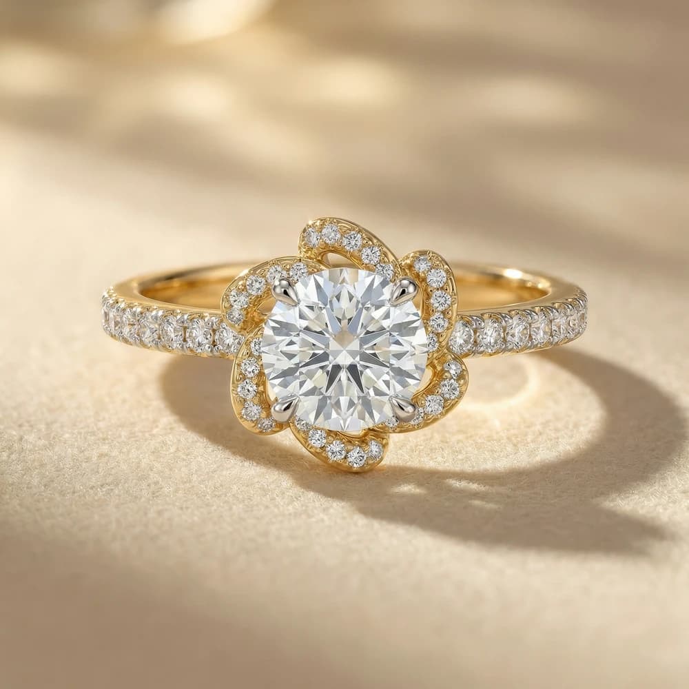 Floral Halo Pave Lab Grown Diamond Ring - Image 2 Floral Halo Pave Lab Grown Diamond Ring, view 2 of 4