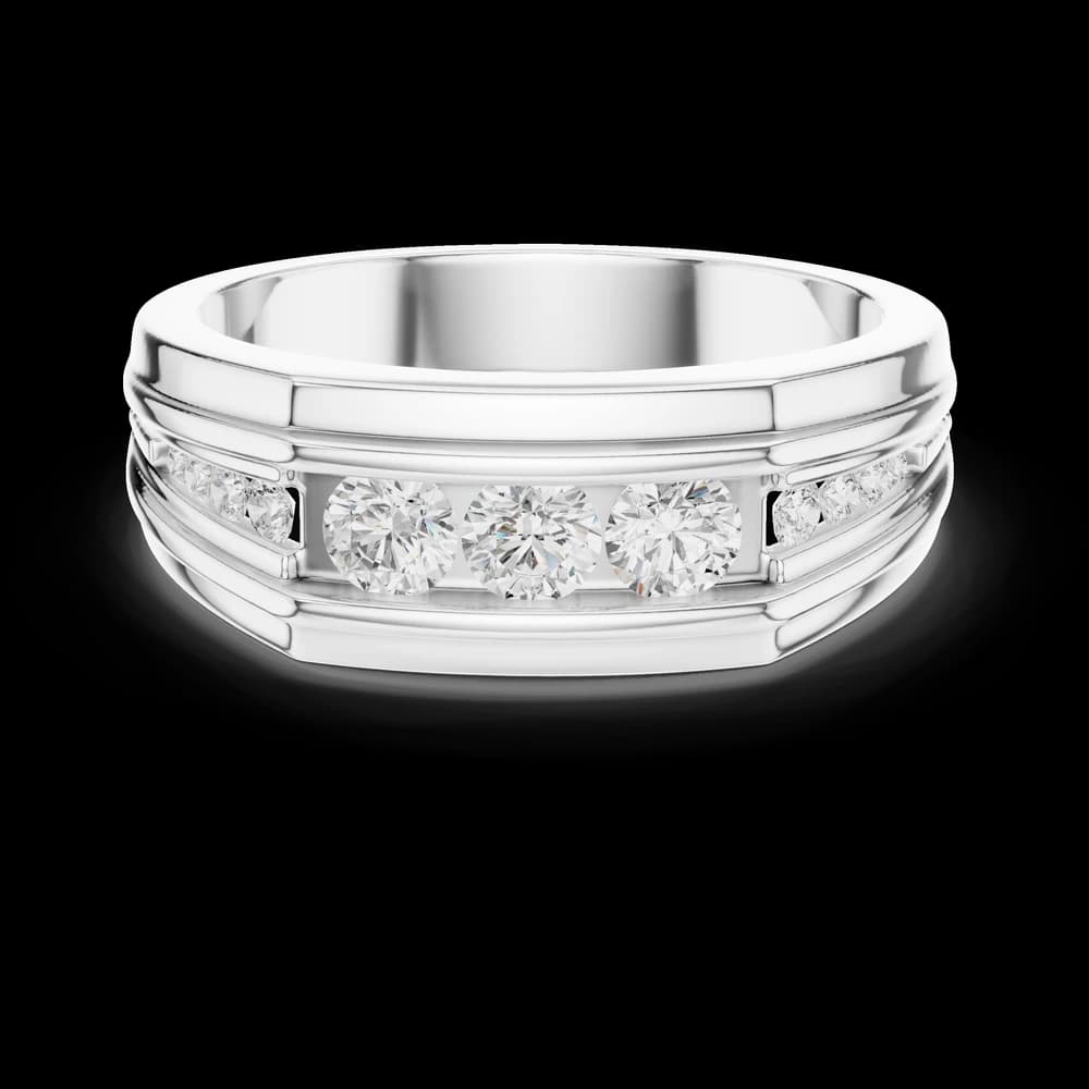 Men's Three-Stone Center Channel Diamond Ring - Image 2 Men's Three-Stone Center Channel Diamond Ring, view 2 of 6