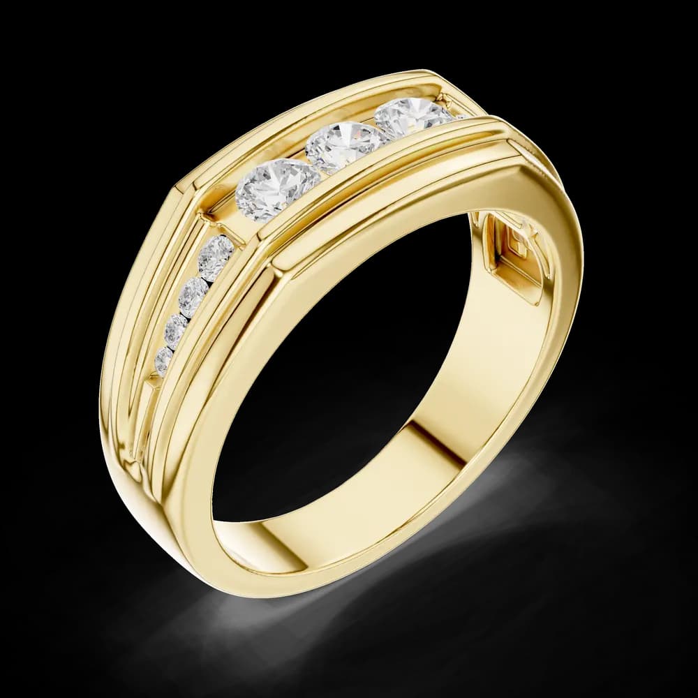 Men's Three-Stone Center Channel Diamond Ring - Image 5 Men's Three-Stone Center Channel Diamond Ring, view 5 of 6