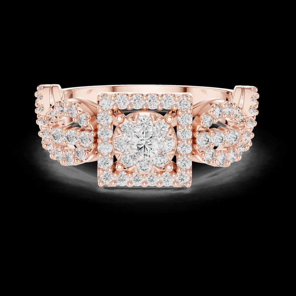 Square Halo Cluster Round Solitaire Lab Grown Diamond Ring - Image 1 Square Halo Cluster Round Solitaire Lab Grown Diamond Ring, view 1 of 6