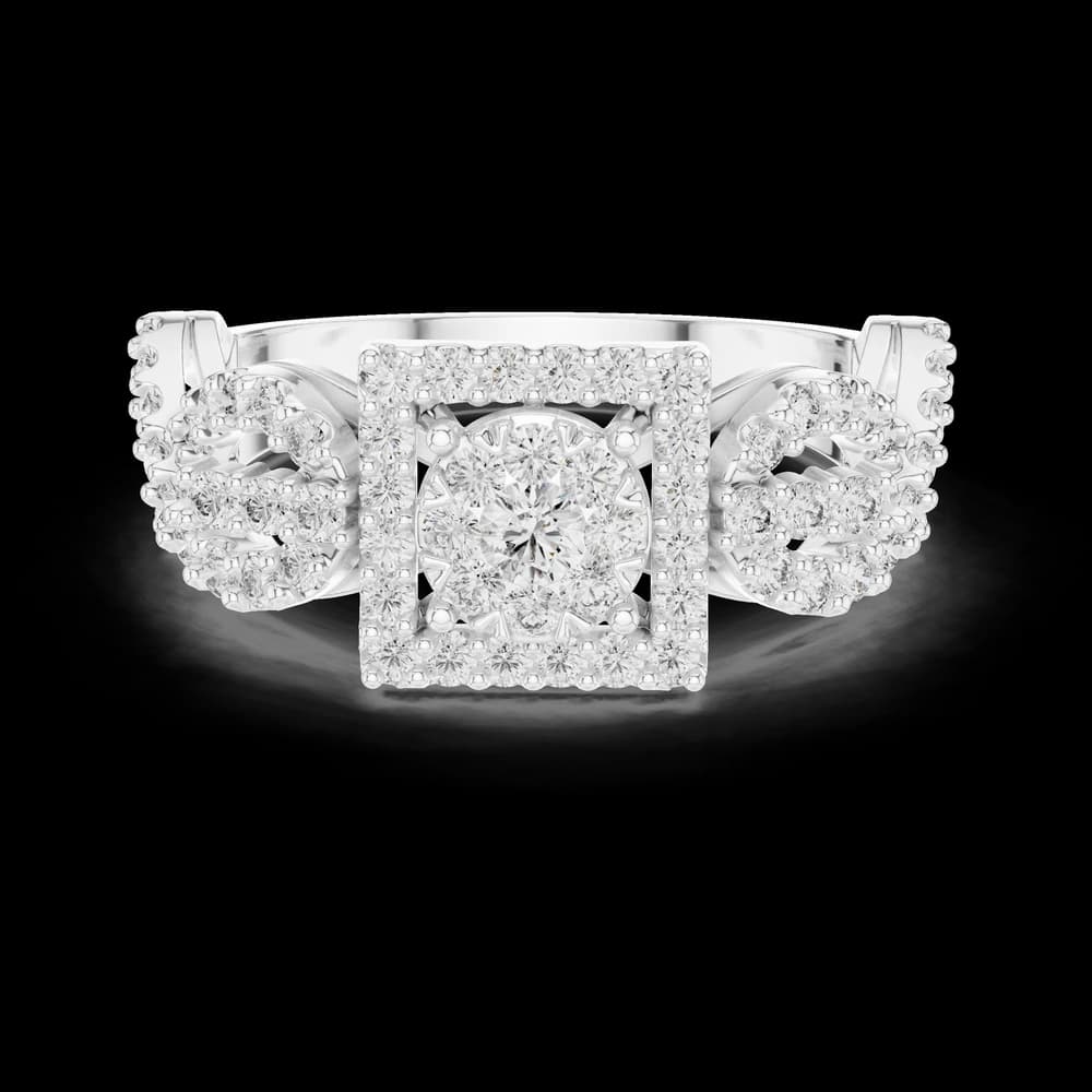 Square Halo Cluster Round Solitaire Lab Grown Diamond Ring - Image 2 Square Halo Cluster Round Solitaire Lab Grown Diamond Ring, view 2 of 6