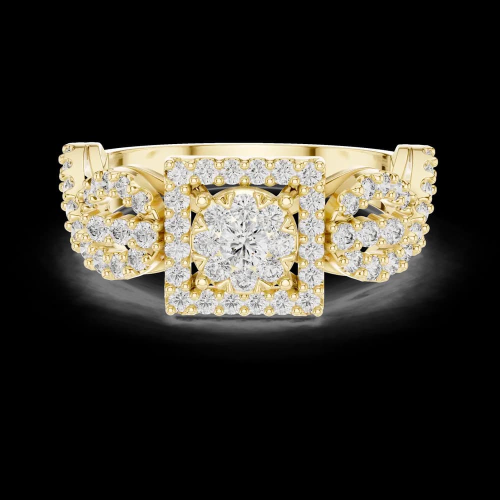 Square Halo Cluster Round Solitaire Lab Grown Diamond Ring - Image 3 Square Halo Cluster Round Solitaire Lab Grown Diamond Ring, view 3 of 6