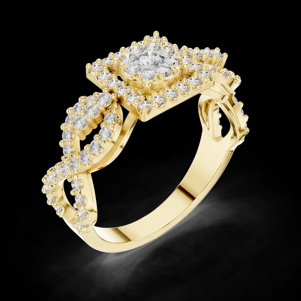 Square Halo Cluster Round Solitaire Lab Grown Diamond Ring - Image 5 Square Halo Cluster Round Solitaire Lab Grown Diamond Ring, view 5 of 6
