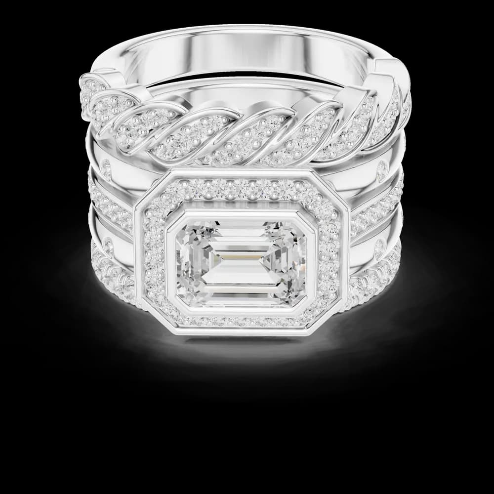 East West Emerald Stack Lab Grown Diamond Ring - Image 2 East West Emerald Stack Lab Grown Diamond Ring, view 2 of 6