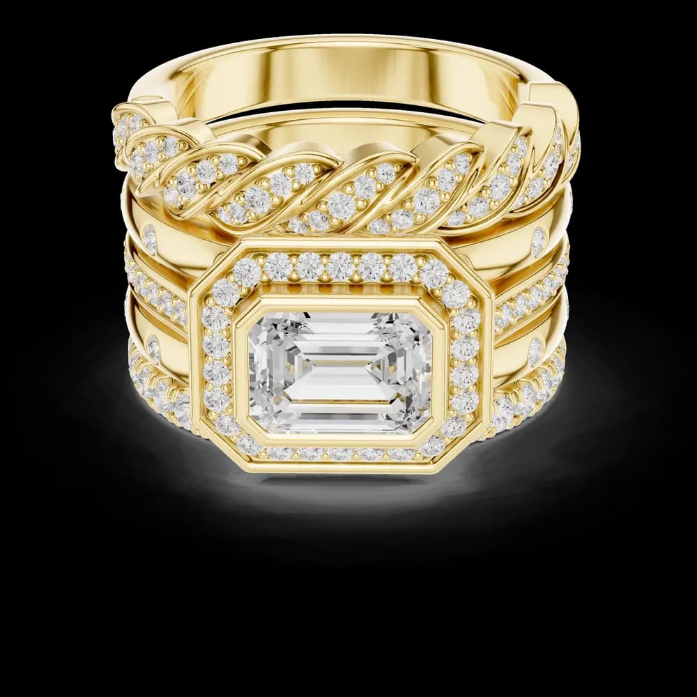 East West Emerald Stack Lab Grown Diamond Ring - Image 3 East West Emerald Stack Lab Grown Diamond Ring, view 3 of 6