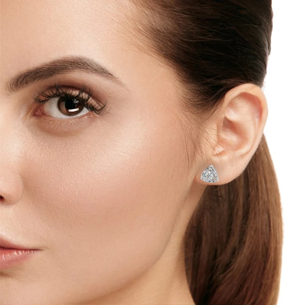 Triangle Halo Lab Grown Diamond Stud Earrings - Image 2 Triangle Halo Lab Grown Diamond Stud Earrings, view 2 of 4