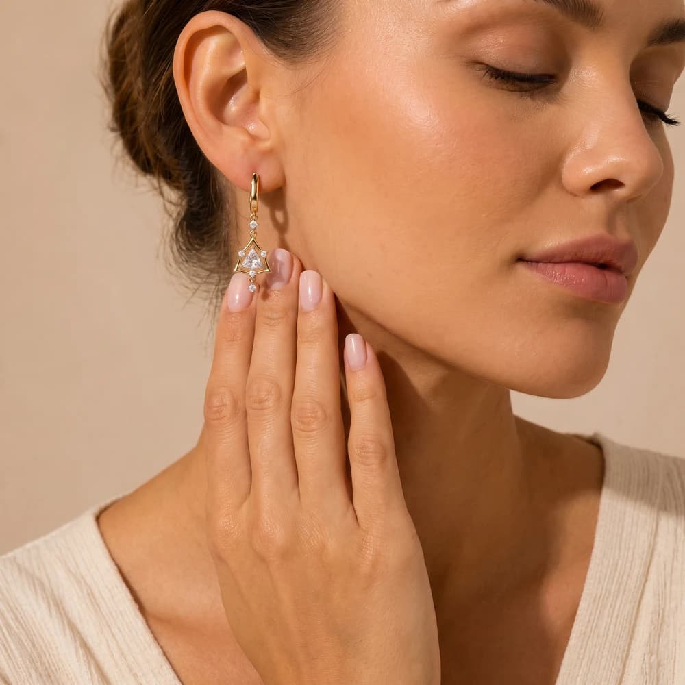 Trillion Cut Geometric Diamond Earring - Image 2 Trillion Cut Geometric Diamond Earring, view 2 of 5