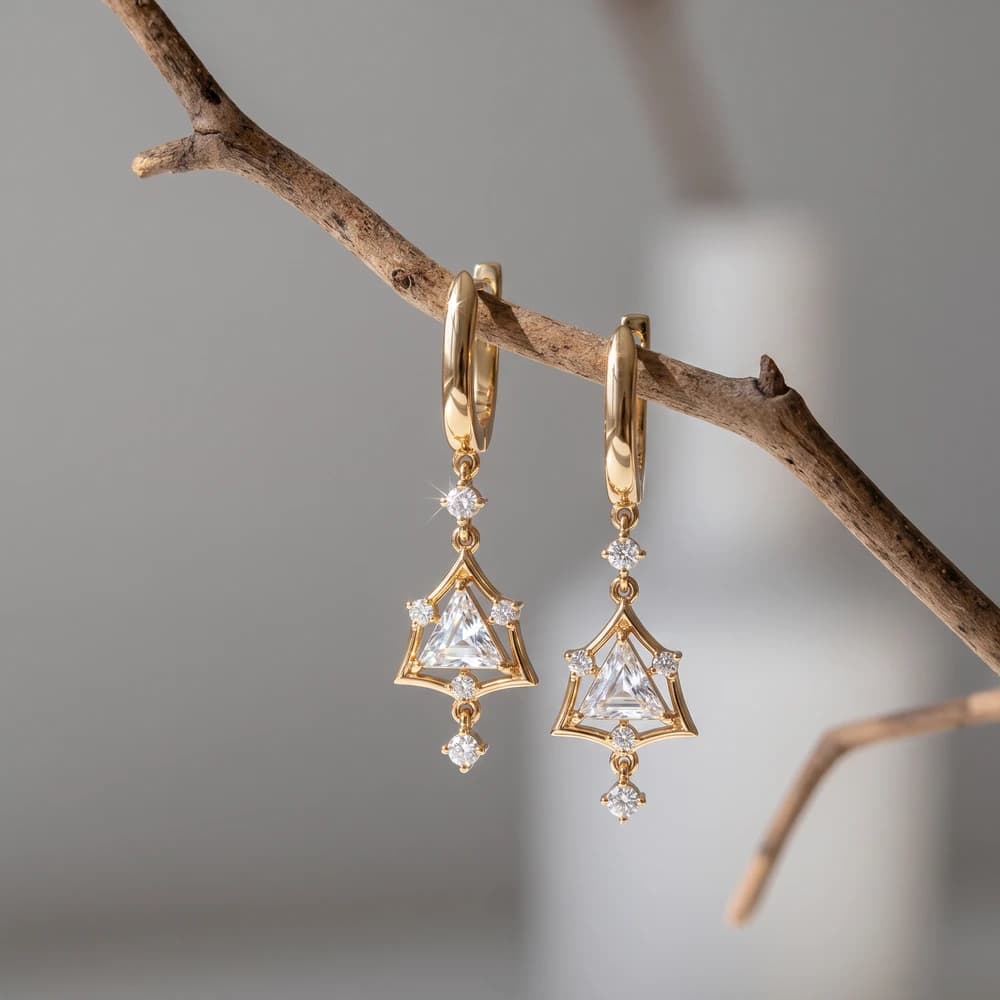 Trillion Cut Geometric Diamond Earring - Image 3 Trillion Cut Geometric Diamond Earring, view 3 of 5