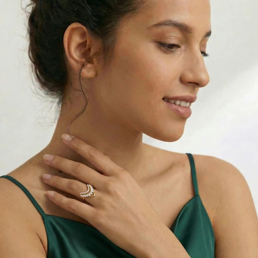 Layered Marquise Drop Statement Lab Grown Diamond Ring - Image 2 Layered Marquise Drop Statement Lab Grown Diamond Ring, view 2 of 3