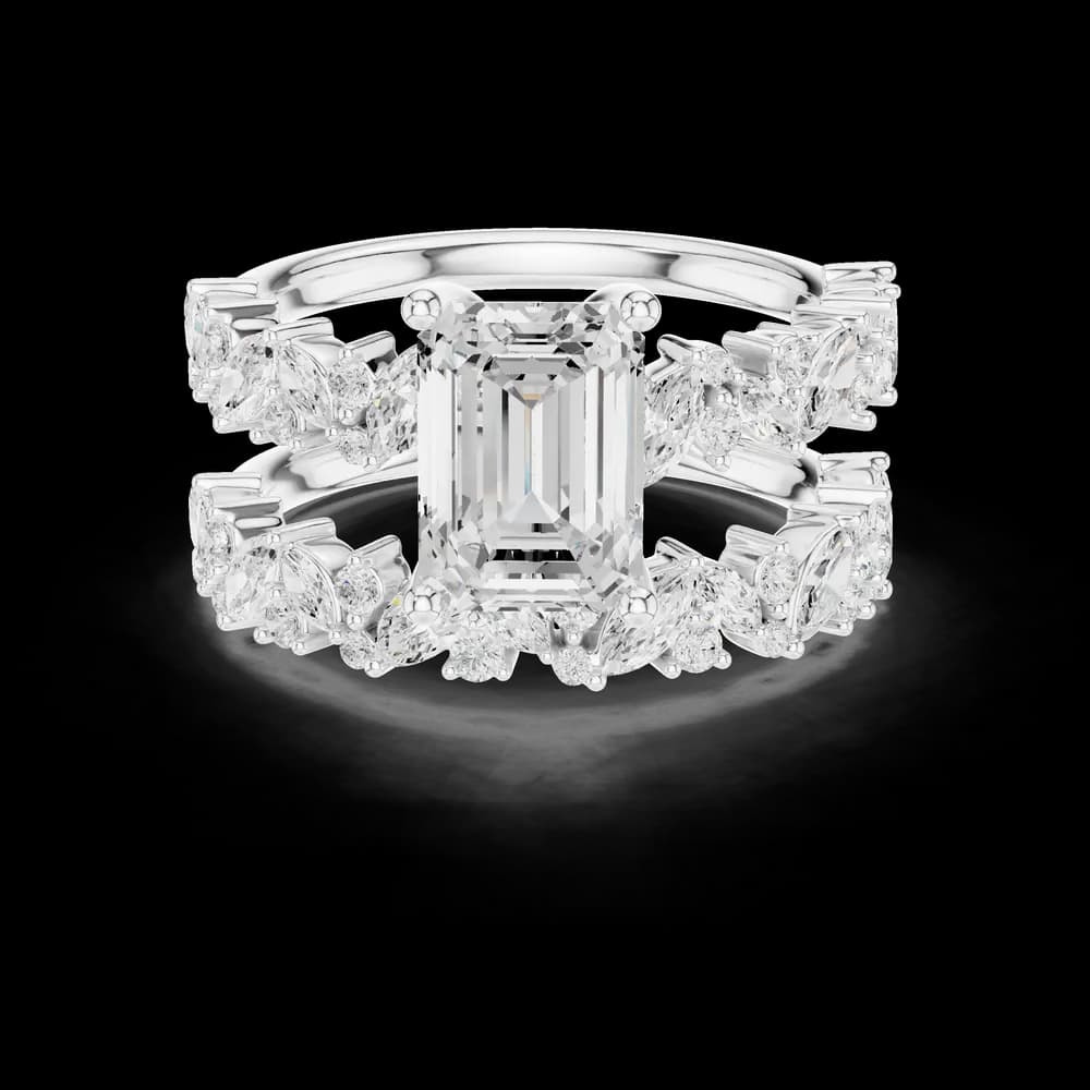 Marquise Accented Emerald Solitaire Lab Grown Diamond Ring - Image 2 Marquise Accented Emerald Solitaire Lab Grown Diamond Ring, view 2 of 6