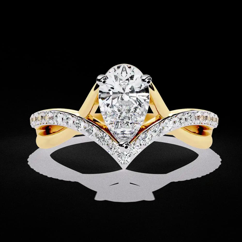 Pear-Cut Lab Grown Diamond Ring with V-Band Setting - Image 1 Pear-Cut Lab Grown Diamond Ring with V-Band Setting, view 1 of 12