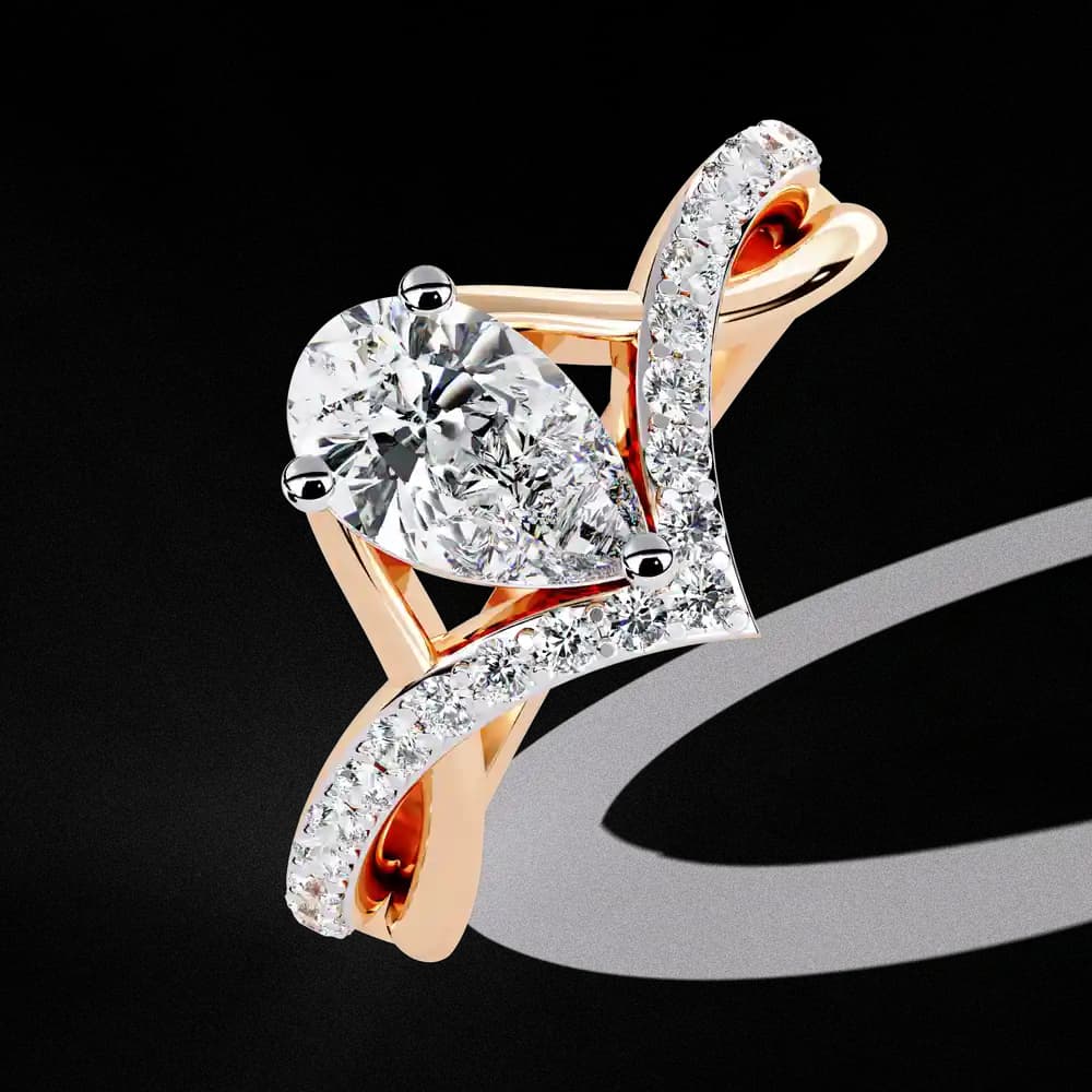 Pear-Cut Lab Grown Diamond Ring with V-Band Setting - Image 5 Pear-Cut Lab Grown Diamond Ring with V-Band Setting, view 5 of 12