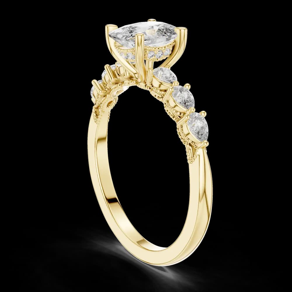 Cushion Hidden Halo Pear Accent Lab Grown Diamond Ring - Image 4 Cushion Hidden Halo Pear Accent Lab Grown Diamond Ring , view 4 of 6
