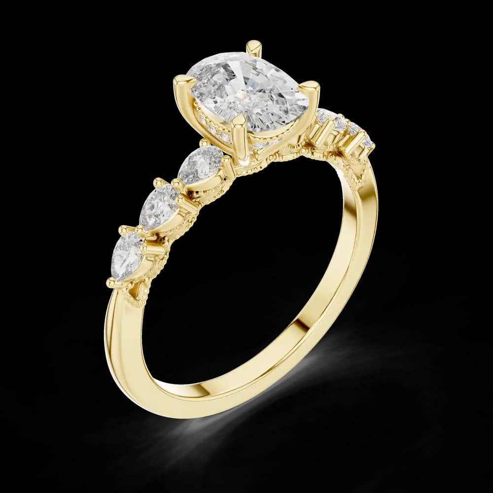 Cushion Hidden Halo Pear Accent Lab Grown Diamond Ring - Image 5 Cushion Hidden Halo Pear Accent Lab Grown Diamond Ring , view 5 of 6