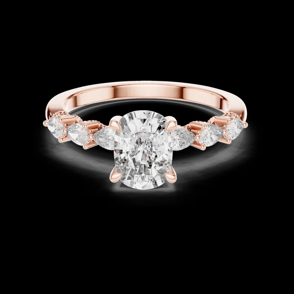Cushion Hidden Halo Pear Side Stone Lab Grown Diamond Ring - Image 1 Cushion Hidden Halo Pear Side Stone Lab Grown Diamond Ring, view 1 of 6