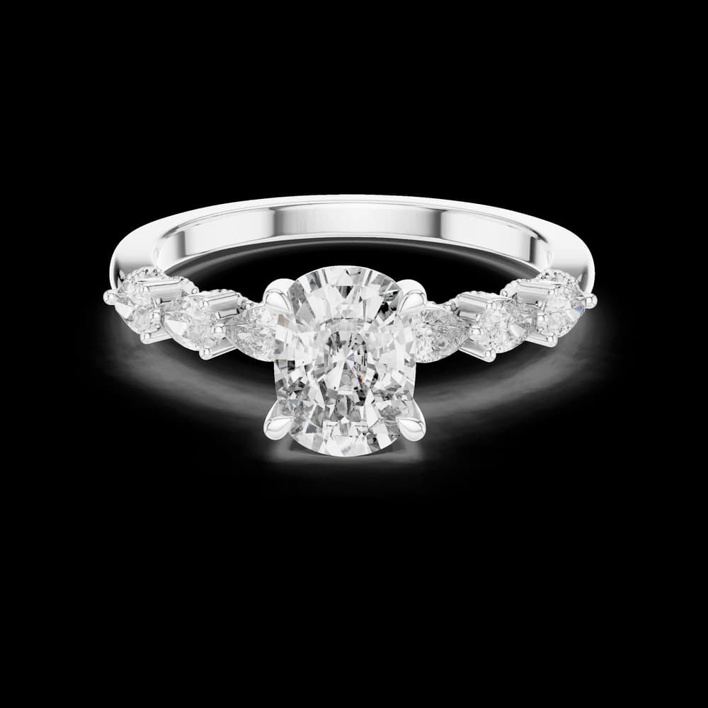 Cushion Hidden Halo Pear Side Stone Lab Grown Diamond Ring - Image 2 Cushion Hidden Halo Pear Side Stone Lab Grown Diamond Ring, view 2 of 6