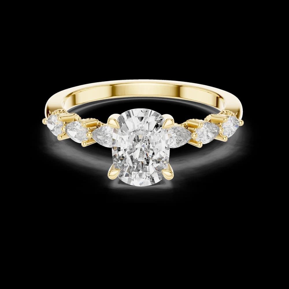 Cushion Hidden Halo Pear Side Stone Lab Grown Diamond Ring - Image 3 Cushion Hidden Halo Pear Side Stone Lab Grown Diamond Ring, view 3 of 6