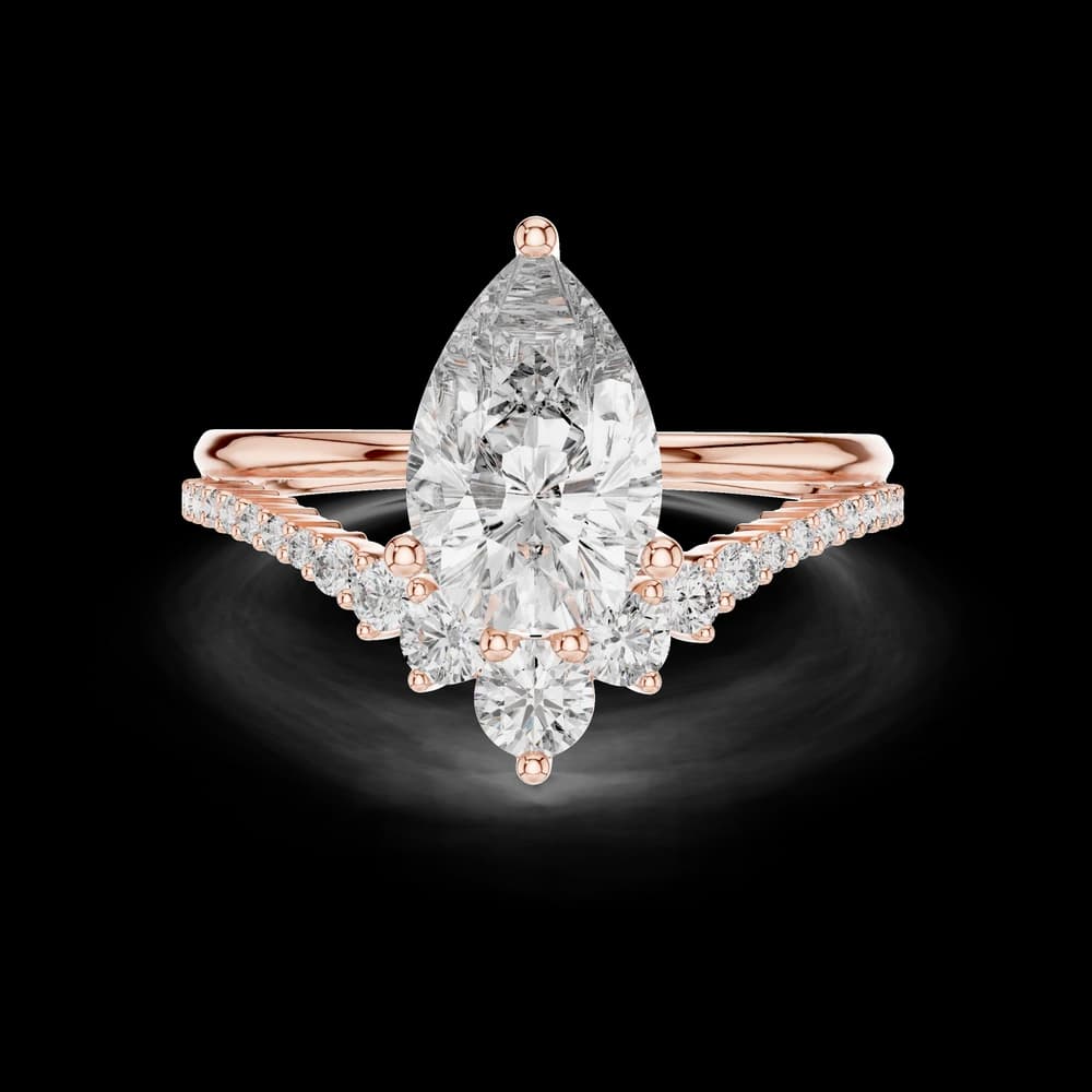 Pear Cut Accented V-Shaped Lab Grown Diamond Ring - Image 1 Pear Cut Accented V-Shaped Lab Grown Diamond Ring, view 1 of 5
