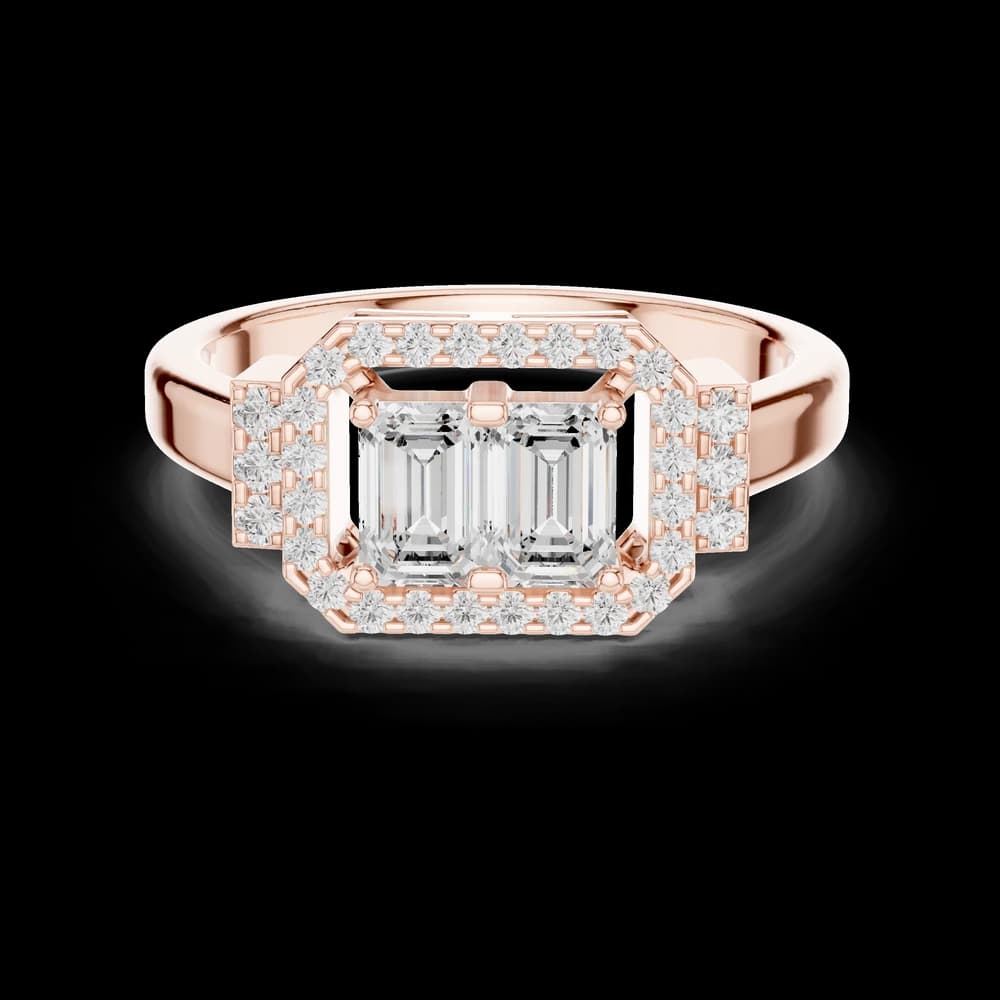 Twin Emerald Cut Halo Diamond Ring - Image 1 Twin Emerald Cut Halo Diamond Ring, view 1 of 6