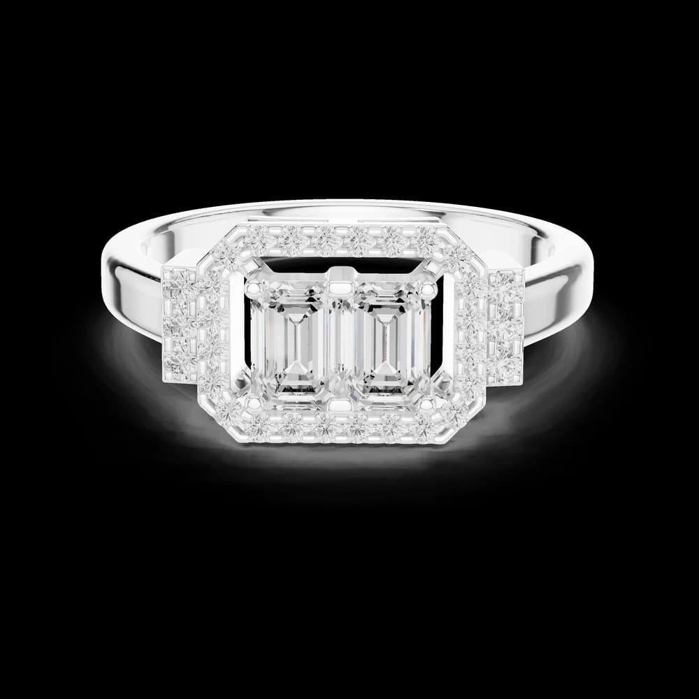 Twin Emerald Cut Halo Diamond Ring - Image 2 Twin Emerald Cut Halo Diamond Ring, view 2 of 6